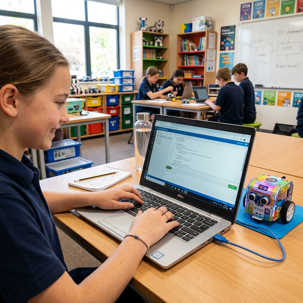Students learning coding